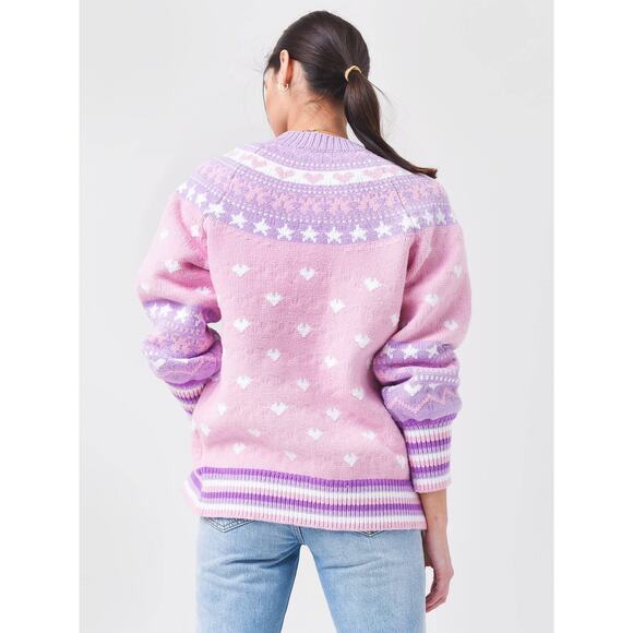 LoveShackFancy Amalo Boyfriend Cardigan Sweater Macaron Pink heart bow size XL - Picture 5 of 16